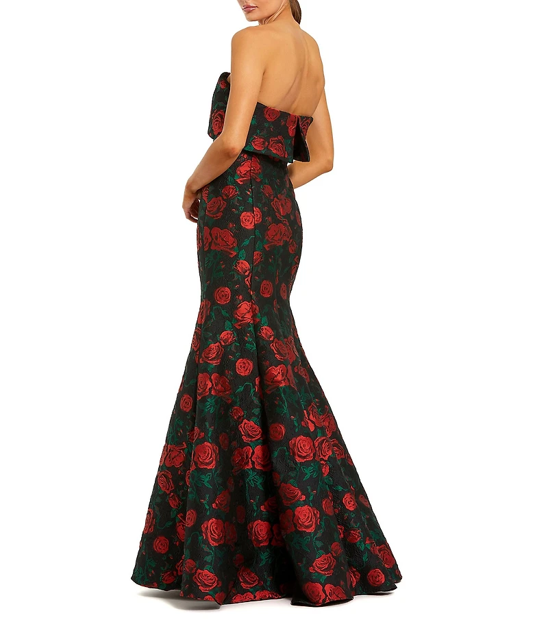 Mac Duggal Strapless Floral Jacquard Mermaid Gown