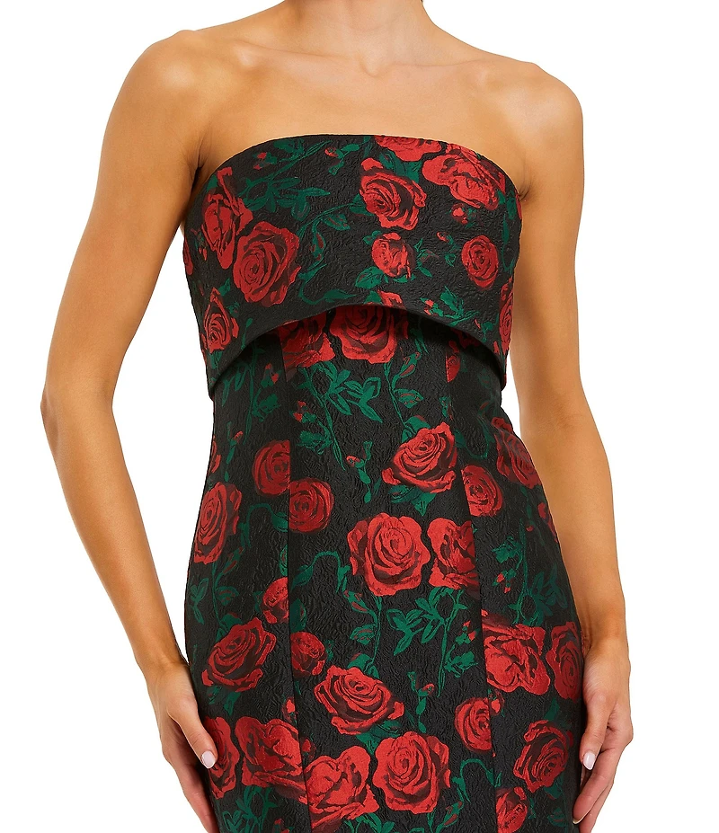 Mac Duggal Strapless Floral Jacquard Mermaid Gown