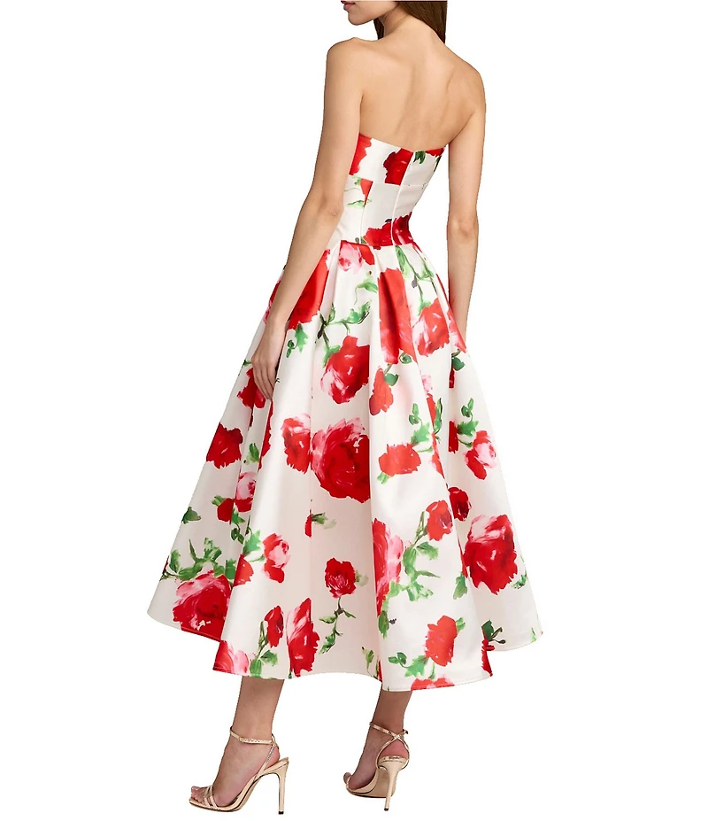 Mac Duggal Strapless Floral Midi Dress With Pockets