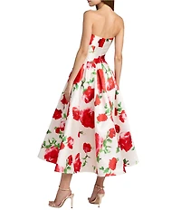 Mac Duggal Strapless Floral Midi Dress With Pockets