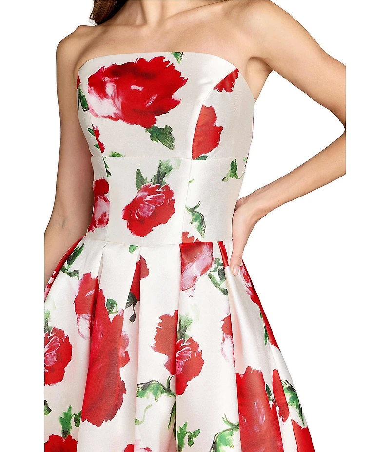Mac Duggal Strapless Floral Midi Dress With Pockets