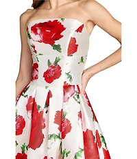 Mac Duggal Strapless Floral Midi Dress With Pockets