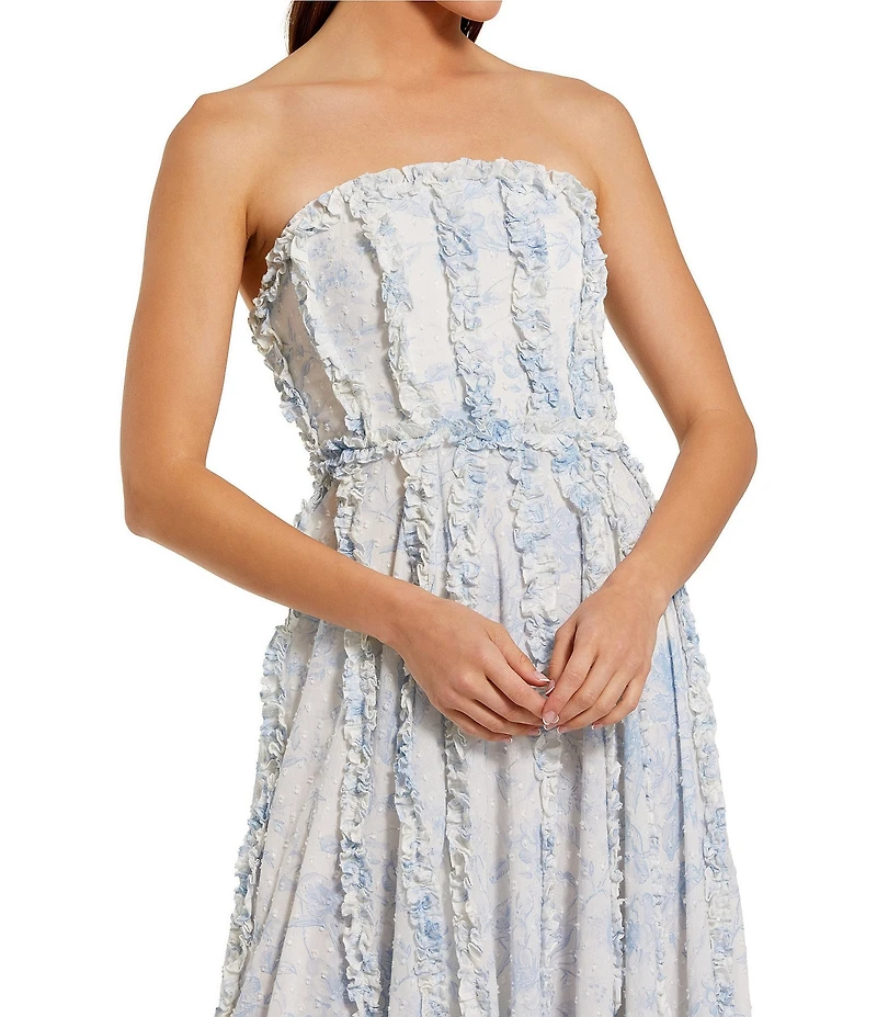 Mac Duggal Strapless Floral Ruffled Gown