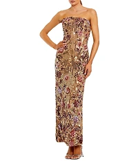 Mac Duggal Strapless Floral Sequin Column Gown