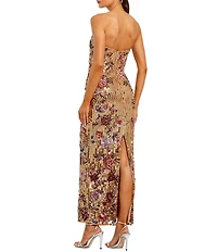 Mac Duggal Strapless Floral Sequin Column Gown
