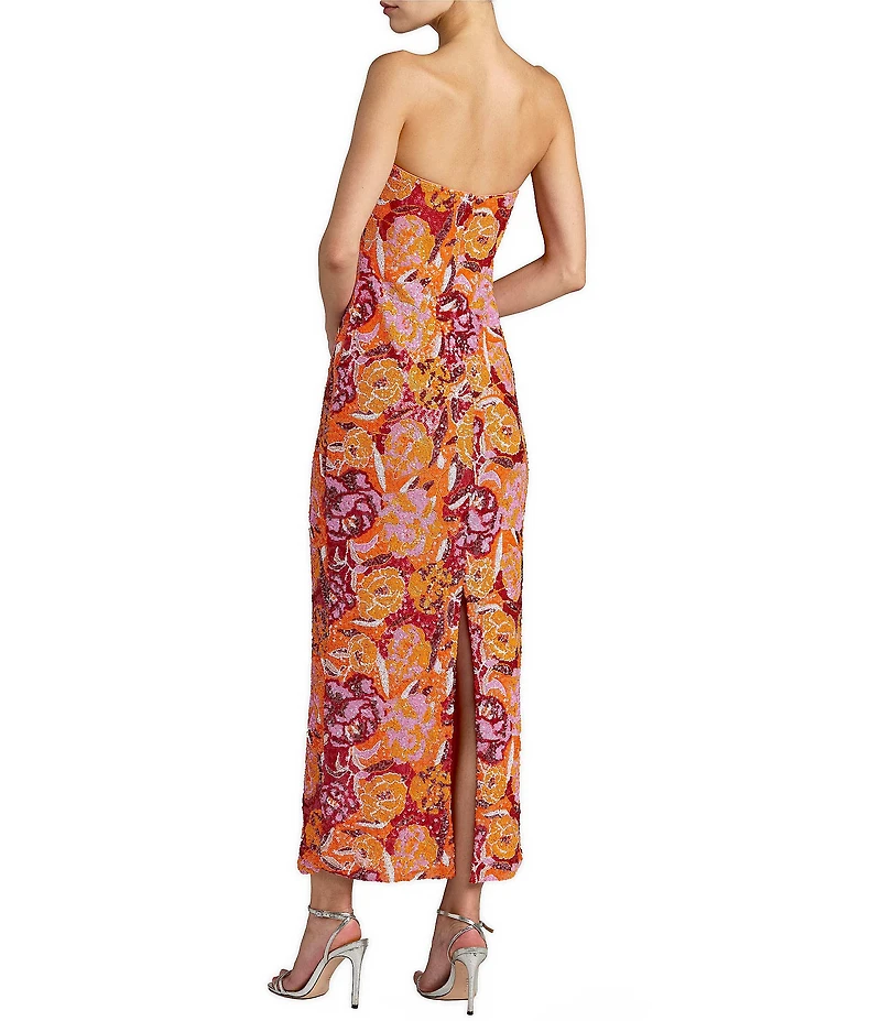 Mac Duggal Strapless Floral Sequin Long Dress