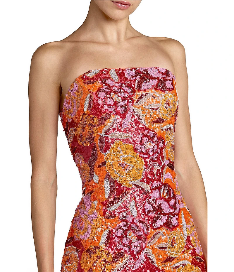 Mac Duggal Strapless Floral Sequin Long Dress