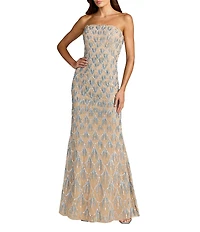 Mac Duggal Strapless Hand Beaded Mesh A-Line Gown