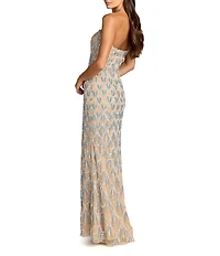 Mac Duggal Strapless Hand Beaded Mesh A-Line Gown