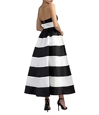 Mac Duggal Strapless Mikado Striped Midi Dress With Pockets