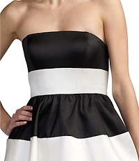 Mac Duggal Strapless Mikado Striped Midi Dress With Pockets