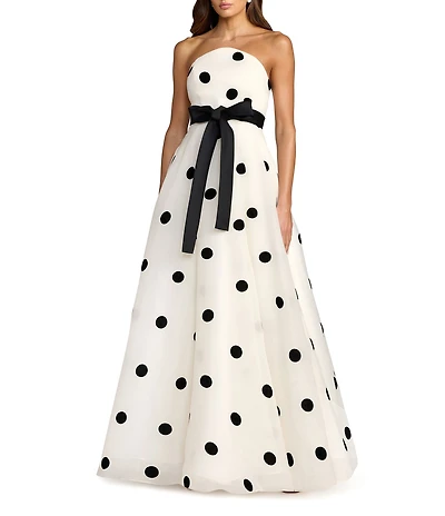 Mac Duggal Strapless Polka Dot Organza Gown With Satin Bow