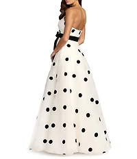 Mac Duggal Strapless Polka Dot Organza Gown With Satin Bow