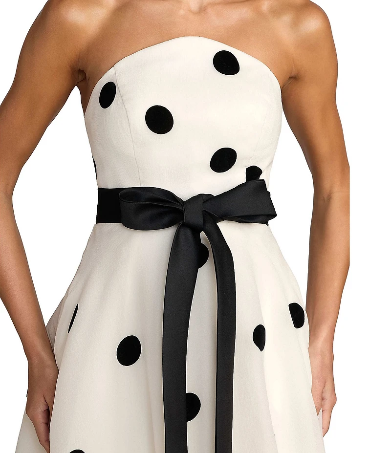 Mac Duggal Strapless Polka Dot Organza Gown With Satin Bow