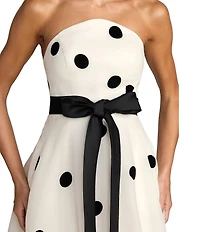 Mac Duggal Strapless Polka Dot Organza Gown With Satin Bow