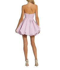 Mac Duggal Strapless Rose Bubble Hem Satin Mini Dress