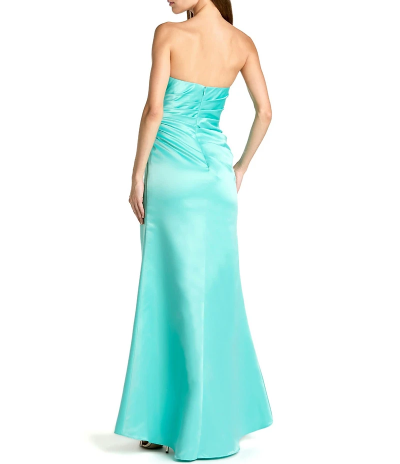 Mac Duggal Strapless Ruched Satin Sheath Gown