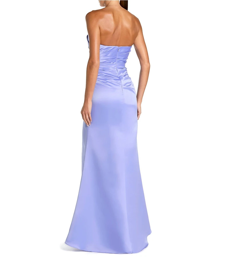 Mac Duggal Strapless Ruched Satin Sheath Gown