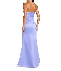 Mac Duggal Strapless Ruched Satin Sheath Gown