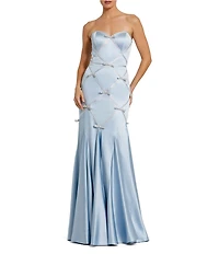 Mac Duggal Strapless Satin Charmeuse Mermaid Bow Detail Gown