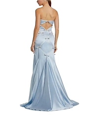 Mac Duggal Strapless Satin Charmeuse Mermaid Bow Detail Gown