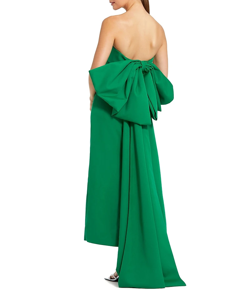 Mac Duggal Strapless Satin Column Ankle Dress With Bow Detail