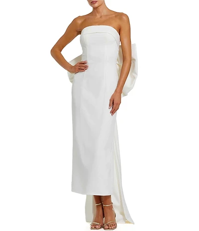 Mac Duggal Strapless Satin Column Ankle Dress With Bow Detail