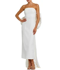 Mac Duggal Strapless Satin Column Ankle Dress With Bow Detail