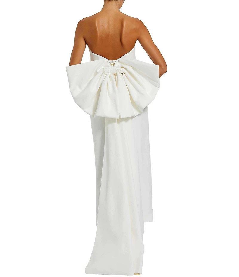 Mac Duggal Strapless Satin Column Ankle Dress With Bow Detail