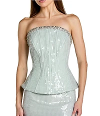 Mac Duggal Strapless Sequin Peplum Top Rhinestone Gown