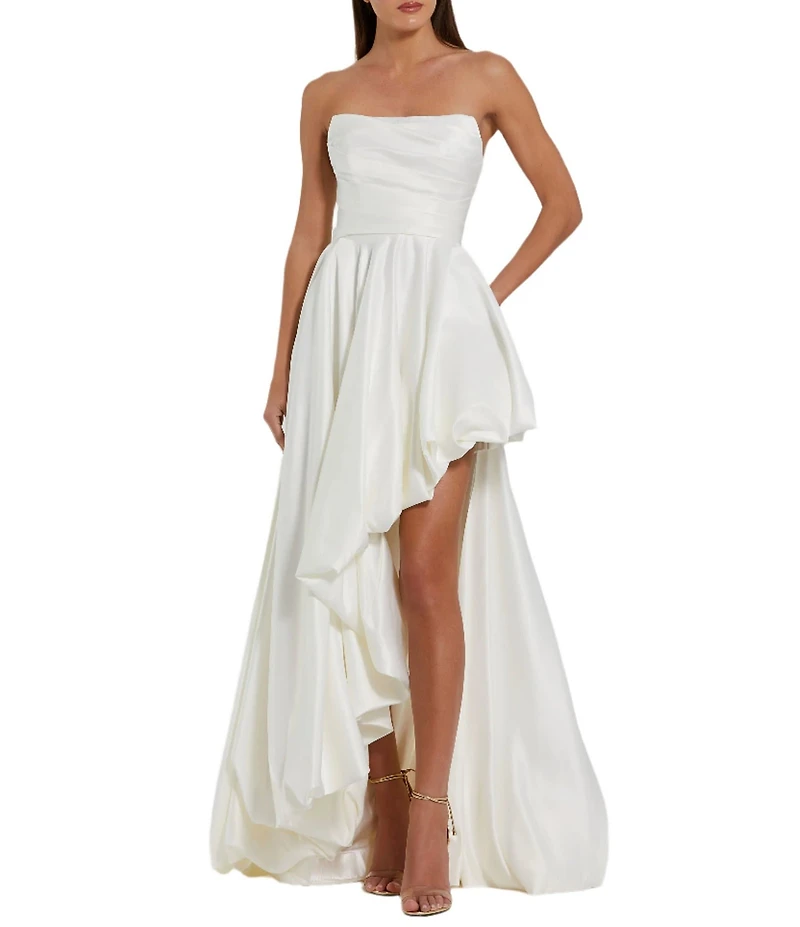 Mac Duggal Strapless Sleeveless Ruched Asymmetrical Bubble Hem Gown