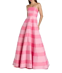 Mac Duggal Strapless Stripe Ballgown With Pockets