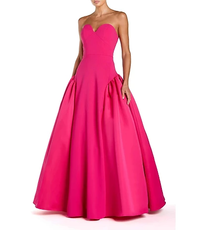 Mac Duggal Strapless Sweetheart Crepe Gown With Satin Skirt