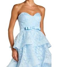 Mac Duggal Strapless Sweetheart Floral Organza Tiered Gown