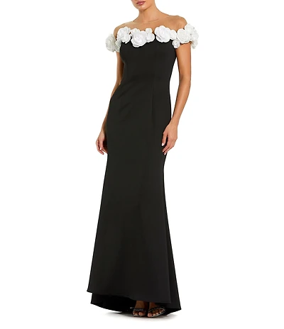 Mac Duggal Stretch Crepe Mermaid Gown With 3D Flower Applique