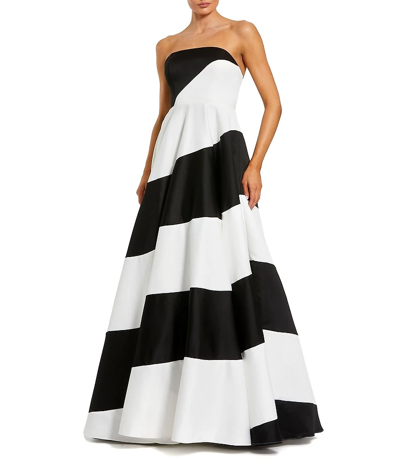 Mac Duggal Striped Satin Strapless Ball Gown