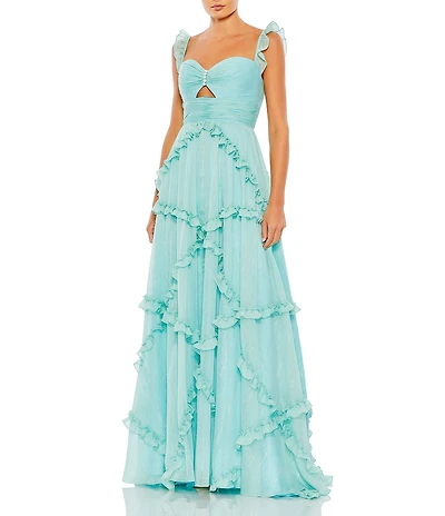 Mac Duggal Sweetheart Neck Cut Out Ruffle Chiffon A-line Gown