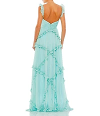 Mac Duggal Sweetheart Neck Cut Out Ruffle Chiffon A-line Gown