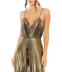 Mac Duggal V-Neck Pleated Sleeveless Jumpsuit