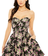 Mac Duggal Sweetheart Strapless Floral Brocade Fit & Flare Mini Dress