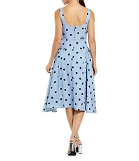 Mac Duggal Crepe Polka Dot Drop Waist Sleeveless Square Neck Midi Dress