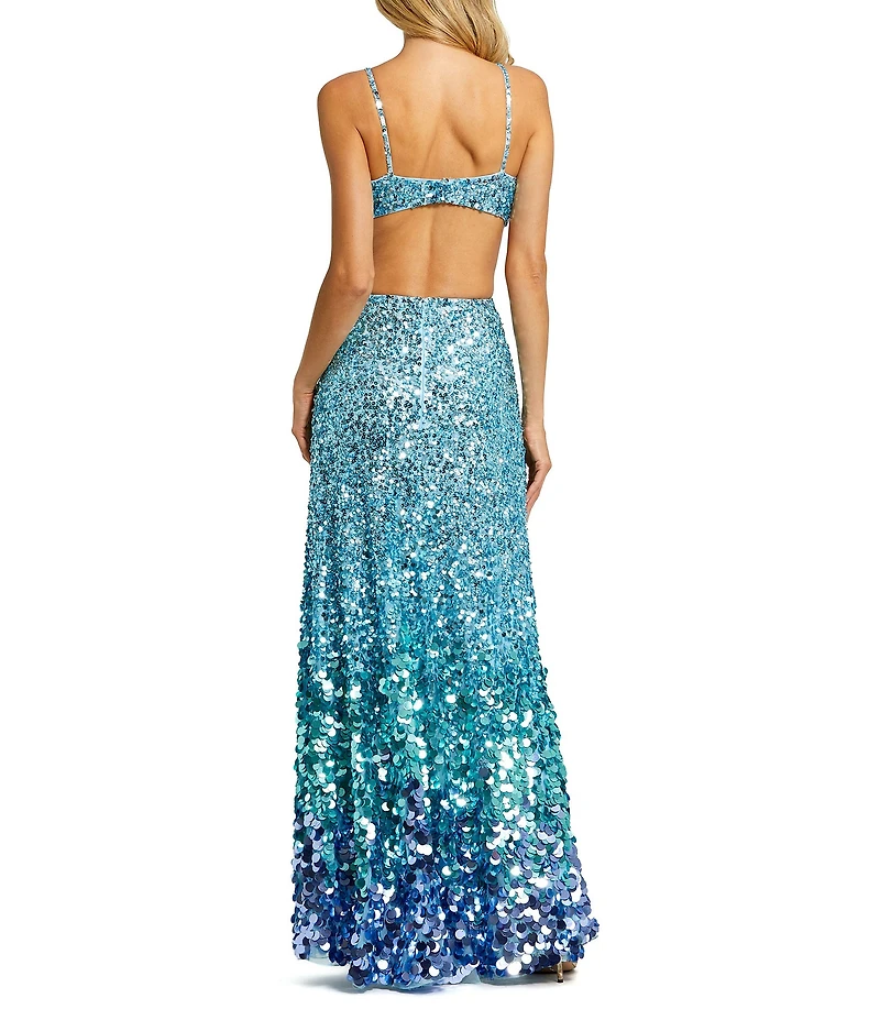 Mac Duggal Thin Strap Cut Out Ombre Sequin Gown
