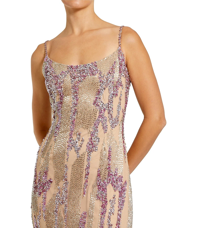 Mac Duggal Thin Strap Sequin Mesh Long Gown