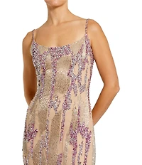 Mac Duggal Thin Strap Sequin Mesh Long Gown