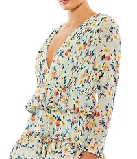 Mac Duggal Tiered Ruffle V Neck Long Sleeve Chiffon Gown