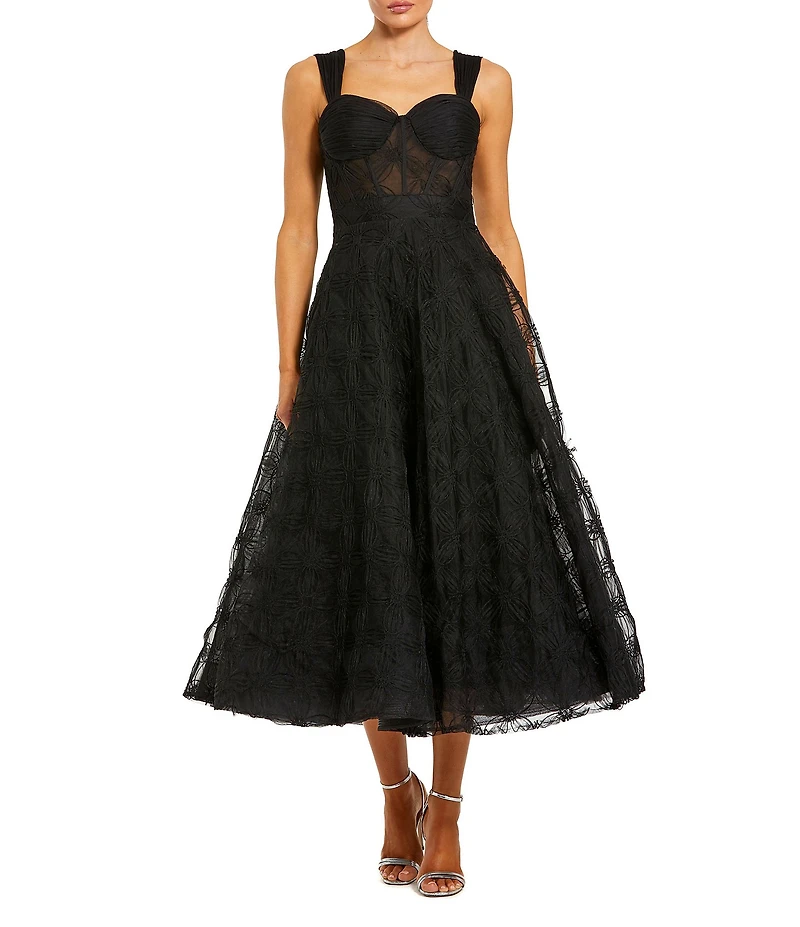 Mac Duggal Tulle Sweetheart Neck Midi Dress