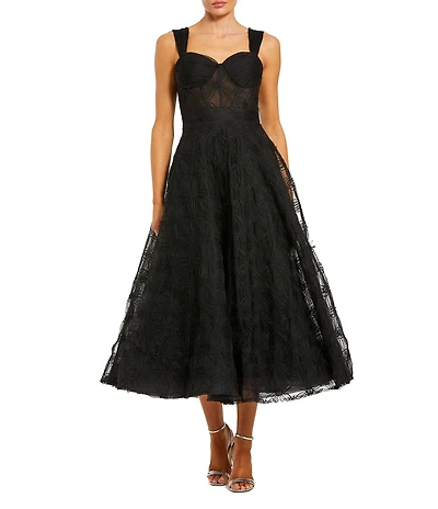 Mac Duggal Tulle Sweetheart Neck Midi Dress