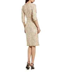 Mac Duggal Tweed Beaded Button Patch Pocket Midi Dress