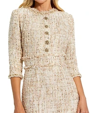 Mac Duggal Tweed Beaded Button Patch Pocket Midi Dress