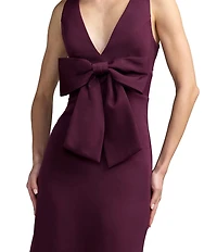 Mac Duggal Crepe V-Neck Sleeveless Front Bow Column Gown